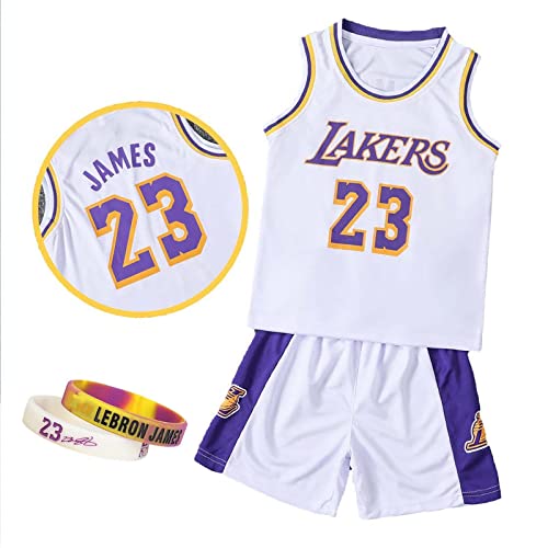 CLZWFZ La k er s Basketball Trikot Kit Kinder # 23 Fans Trikot Jungen Sweatshirt Ärmellose Jungen Basketball Weste Tops und Sport Shorts Set Trainingsanzug,Weiß,XS von CLZWFZ