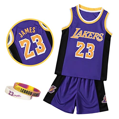 CLZWFZ Lakers Basketball Trikot Kit Kinder # 23 Fans Trikot Jungen Sweatshirt Ärmellose Jungen Basketball Weste Tops und Sport Shorts Set Trainingsanzug,Lila,S von CLZWFZ