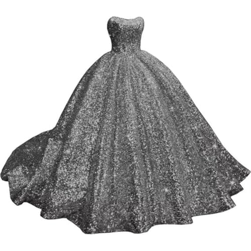 CLcaojun Funkelndes trägerloses Paillettenkleid Quinceanera-Kleid mit Herzausschnitt, A-Linie, süßes Abendkleid, grau, 40 von CLcaojun