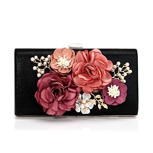 Abendtasche Damen Clutch Modische Dinner Bag Damen Kleid Abendtasche Blume Bankett Handtasche Schwarz von CLoxks