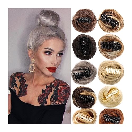 Bun Haarteile Klaue Clip-in-Haarknoten-Chignons, unordentliche gefälschte Haarknoten-Erweiterungen, lockiges Haar, Donut-Chignon, hitzebeständige synthetische Dutt-Haarteile for Frauen, Mädchen Brötch von CLoxks