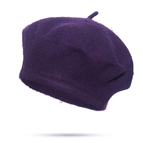 CLoxks Barett Baskenmütze Schirmmütze Baskenmützen Für Damen Warme Kopfbedeckung Künstlermützen Strickmützen Plain Baskenmützen Lady Girl Street Cap Dunkellila von CLoxks