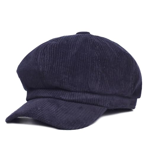 CLoxks Barett Baskenmütze Schirmmütze Cord Newsboy Mütze Für Damen Vintage Hut Für Damen Ladies Painter Achteckige Mütze Navy von CLoxks