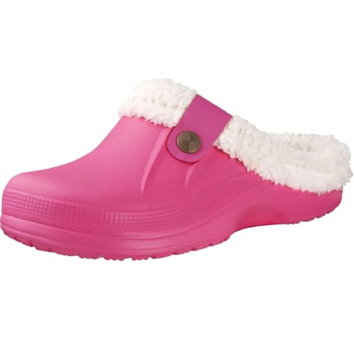 CLoxks Hausschuhe Slipper Pantoffeln Warme Hausschuhe Für Frauen Männer Winter Weich Plüsch Hausschuhe Damen Clogs Outdoor wasserdichte Rutsch Feste Baumwoll Slipper 42-43(10-10 2 Zoll) Rosered von CLoxks