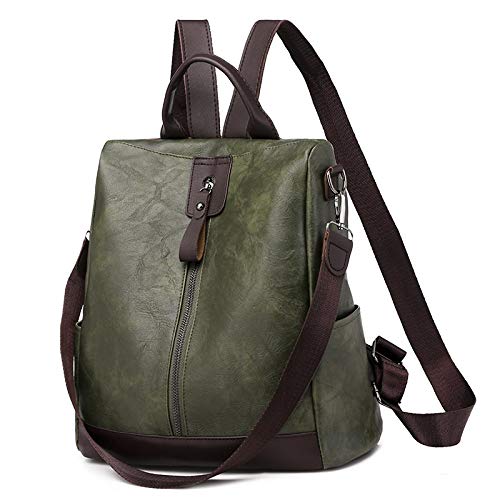 CLoxks Rucksäcke Daypacks Damen-Rucksack, Damen-Pu-Tasche, Retro-Freizeit-Outdoor-Reiserucksack, Anti-Diebstahl-Tasche Grün von CLoxks