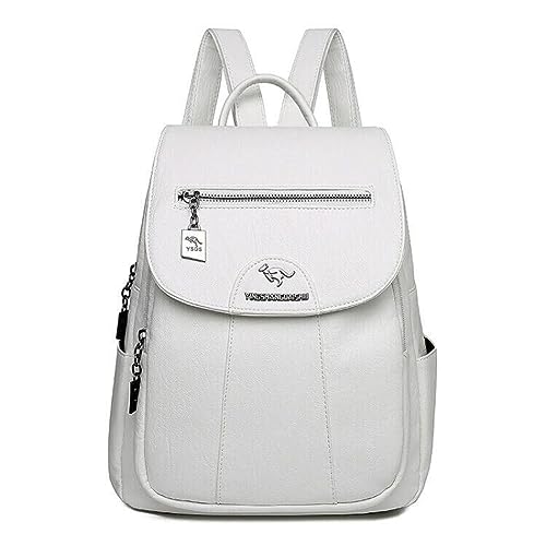 CLoxks Rucksäcke Daypacks Damenrucksack, Reisetasche Aus Weichem Leder Mit Großer Kapazität, Modischer Trend, Diebstahlschutzrucksack Für Studenten, Weiß von CLoxks