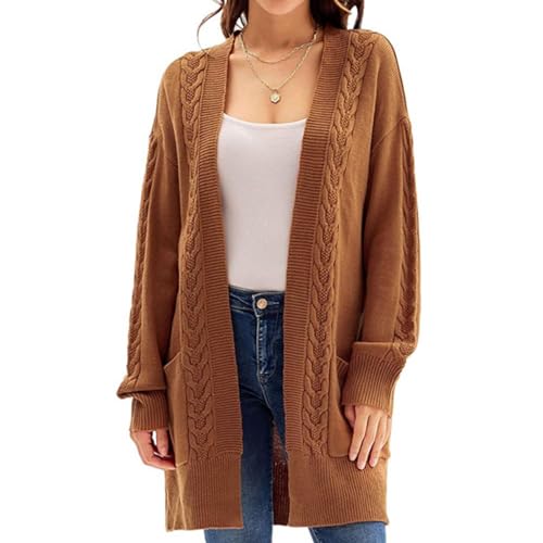 CLoxks Strickjacke Cardigan Damen Langarm-Strickpullover Mit Gedrehten Blumen. Damen-Strickjacke Lockerer Mantel XL Kamel von CLoxks