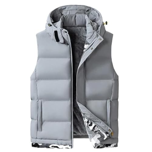 CLoxks Weste Vest Herren Jacke Ärmellose Weste Winter Mann Warme Weste Kapuzen Mäntel Herren Wind Jacke Thermo Westen Kleidung 6Xl Grau von CLoxks