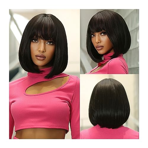 Cosplay Perücke Synthetische Perücken, dunkle, schulterlange, gerade Perücken mit Pony, kurze Perücke for Frauen, natürliche, tägliche Party, hitzebeständige Haare Party Cosplay Perücke (Color : WL10 von CLoxks