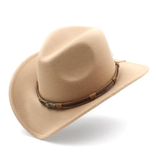 Cowboyhüte Damen Herren Hohl Western Cowboy Hut Mit Mode Gürtel Gentleman Lady Jazz Cowgirl Cap 56-58Cmadult Khaki von CLoxks