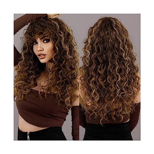 Damen Perücken Afro verworrene lockige Perücke mit Pony, synthetische blonde lockige Perücke for schwarze Frauen, natürliches Haar, Cosplay, Party, hitzebeständig Beauty Ladieshair von CLoxks