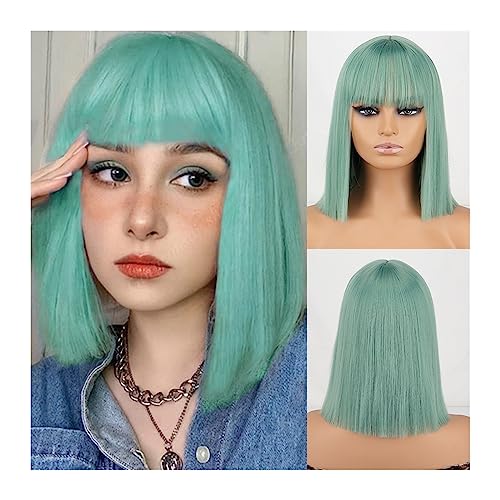 Damen Perücken Grüne kurze gerade synthetische Perücke mit Pony, Afroamerikanerin, weiß, weiblich, Cosplay/Party/tägliche Perücke Beauty Ladieshair (Color : 6) von CLoxks