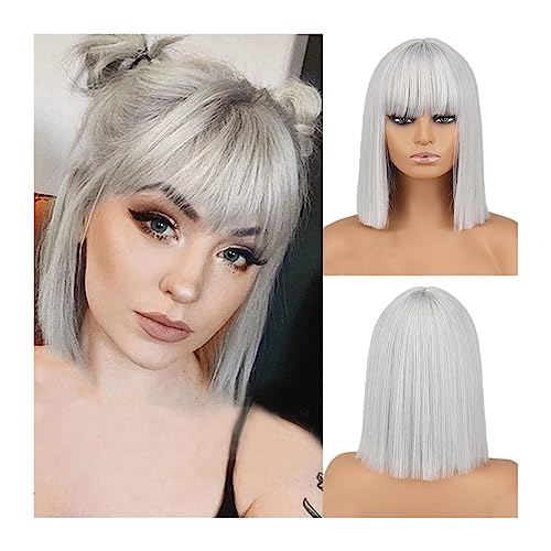 Damen Perücken Grüne kurze gerade synthetische Perücke mit Pony, Afroamerikanerin, weiß, weiblich, Cosplay/Party/tägliche Perücke Beauty Ladieshair (Color : 9) von CLoxks