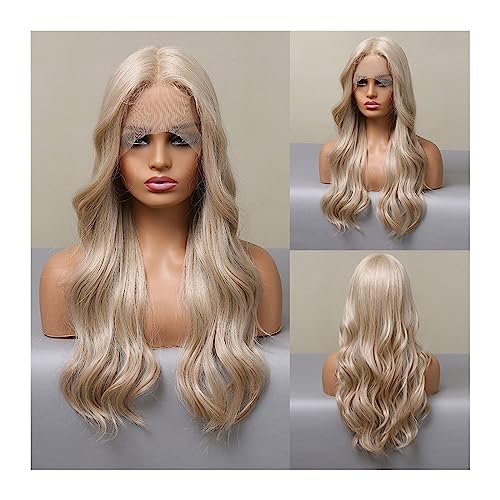 Damen Perücken Natürliche gewellte Spitze-Synthetik-Perücke, vorgezupft, blond, lange tägliche Spitze-Frontalhaar-Perücke for Frauen, Cosplay, hitzebeständig Beauty Ladieshair von CLoxks