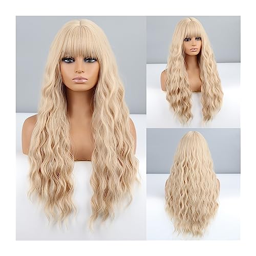 Damen Perücken Ombre Braun Hellblond Platin Lang gewellt for Frauen Mittelteil Haarperücke Cosplay Natürliche hitzebeständige synthetische Perücke Beauty Ladieshair (Color : #2) von CLoxks