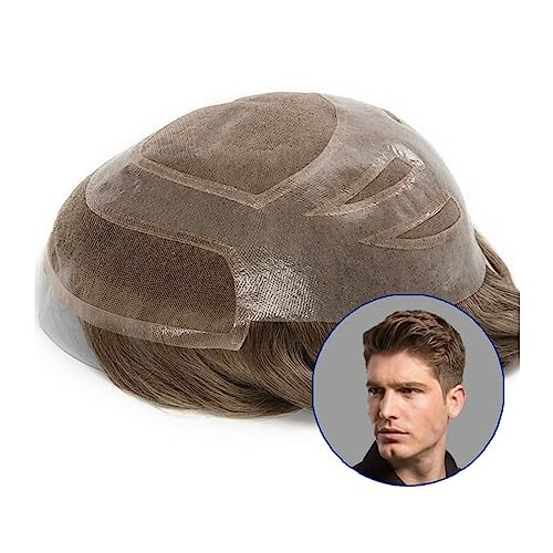 Echthaar Toupet für Männer Herren-Toupet, Mono-Spitzenoberteil mit PU um das Haar, Toupet, 20,3 x 25,4 cm, Haar, männliche Prothese, natürliches Echthaar-Ersatzsystem, Herren-Perücken Perücke Männer ( von CLoxks