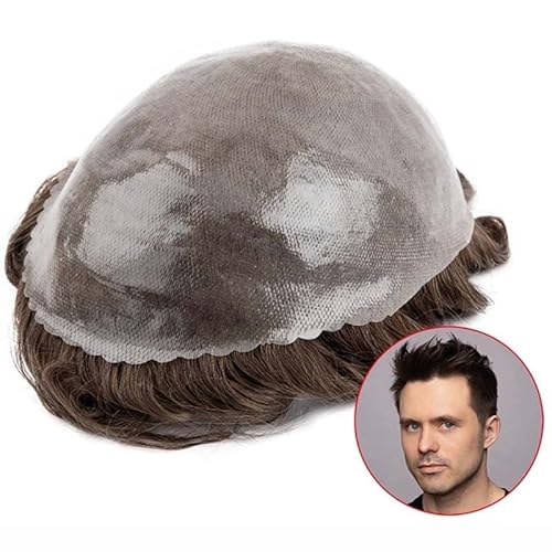 Echthaar Toupet für Männer Männliche Haarprothese 0,08 mm V-Schleife Pu-Haut Männer Toupee Natürliches Menschenhaar Toupee Langlebige Perücken for Männer System Prothese Mann Perücke Perücke Männer ( von CLoxks