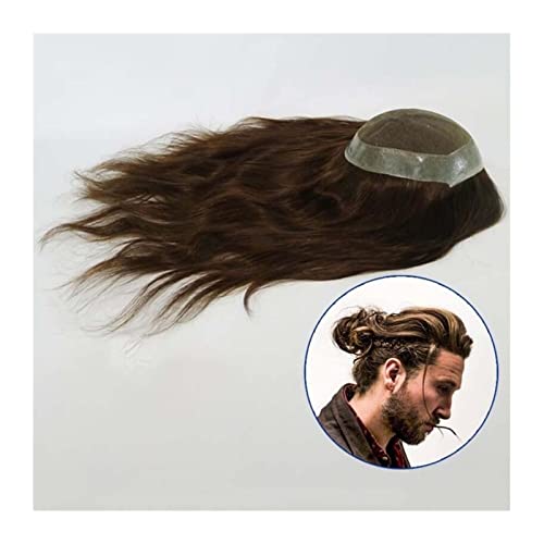 Echthaar Toupet für Männer Mens Toupee Long Remy Human Hair Lace & Pu Base Hairpieces 10-18 Zoll Mens Lace Replacement Systems Unit for Hair Loss Glatze Man Wig Perücke Männer (Color : #2 14 inches, von CLoxks