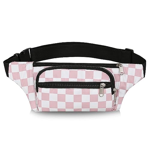 Hüfttaschen Checkerboard Checker Hüfttasche Für Frauen Mode Nylon Schwarz Und Weiß Checker Hüfttasche Für Handytasche Große Kapazität Running Sport Hüfttasche Für Frauen 2088Pink von CLoxks