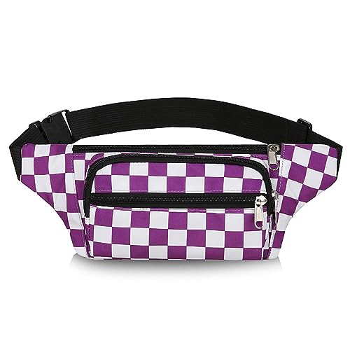 Hüfttaschen Checkerboard Checker Taillentasche Für Frauen Mode Nylon Schwarz Und Weiß Checker Taillentasche Für Handytasche Große Kapazität Running Sport Hüfttasche Für Frauen 2088Lila von CLoxks