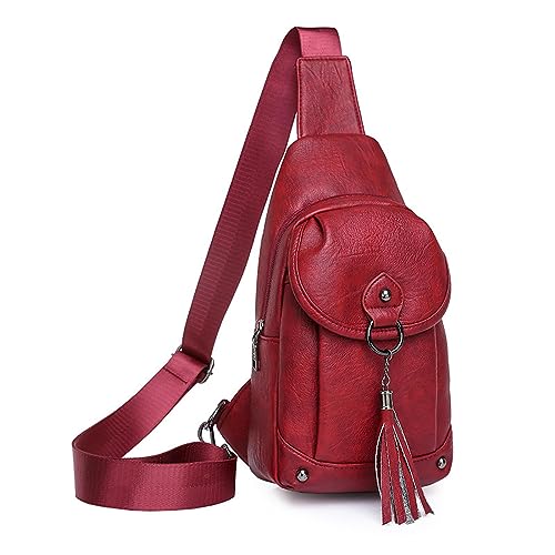 Hüfttaschen Damen Umhängetasche, Brusttasche, Gürteltasche, Retro-Stil Quaste Kleine Tasche, Damentasche, Umhängetasche Rot von CLoxks