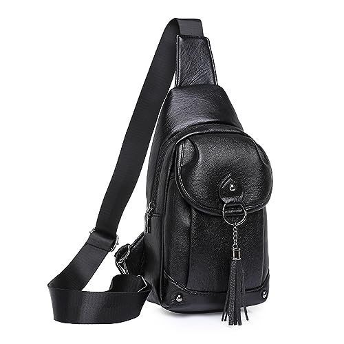 Hüfttaschen Damen Umhängetasche, Brusttasche, Gürteltasche, Retro-Stil Quaste Kleine Tasche, Damentasche, Umhängetasche Schwarz von CLoxks