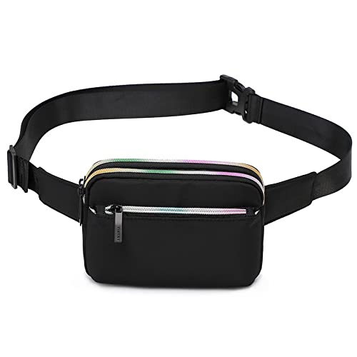 Hüfttaschen Mode Damen Taillentasche Mode Casual Leichte Mini Sport Handy Tasche Umhängetasche Schwarz (Farbiger Reißverschluss) von CLoxks