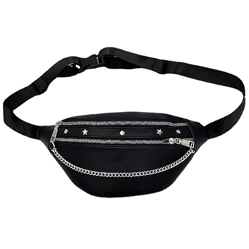 Hüfttaschen Mode Hip-Hop Umhängetasche Damen Gürteltasche Punk Kette Niete Brusttasche Modetrend Damentasche Schwarz von CLoxks