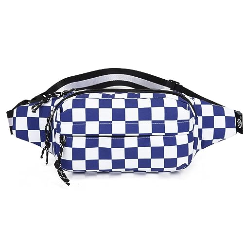 Hüfttaschen Mode Schachbrett Checker Brusttasche Frauen Freizeit Mädchen Mode Marke Taillentasche Große Kapazität Brust Umhängetasche Blaues Gitter von CLoxks