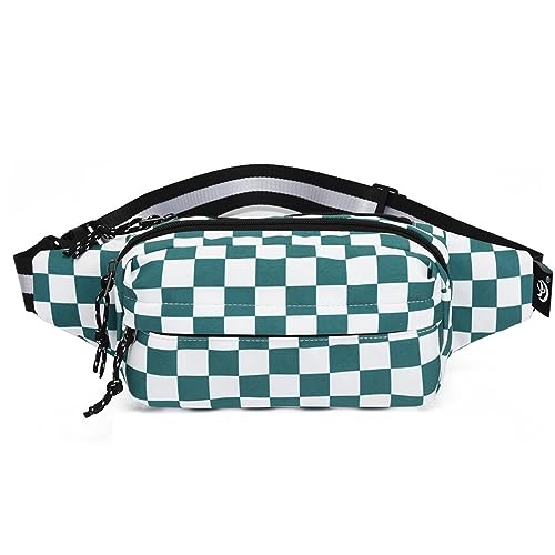 Hüfttaschen Mode Schachbrett Checker Brusttasche Frauen Freizeit Mädchen Mode Marke Taillentasche Große Kapazität Brust Umhängetasche Grünes Gitter von CLoxks