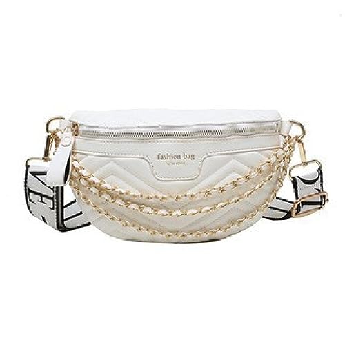 Hüfttaschen Mode Soft Face Waistpack Damen Doppelkette Stickgarn Mode Damen Brusttasche Single Shoulder Umhängetasche Weiß von CLoxks