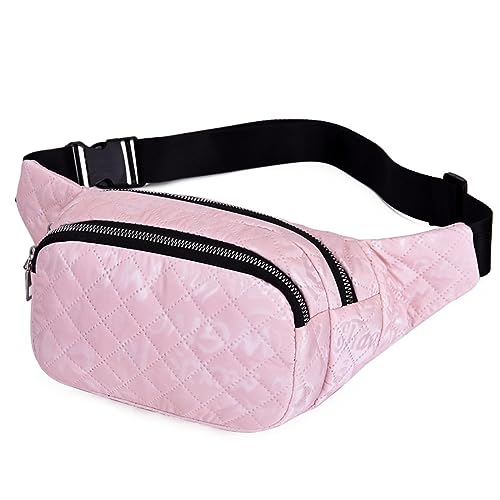 Hüfttaschen Modische Damen-Hüfttasche, Urbane Minimalistische Diamantgitter-Casual-Brusttasche, Pu-Gürtelfach, Umhängetasche Mit Großem Fassungsvermögen Rosa von CLoxks