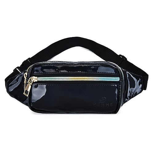 Hüfttaschen Modische Laser Waistpack Damen Lack Leder Bright Face Brusttasche Multifunktionale Farbe One Shoulder Umhängetasche Schwarz von CLoxks