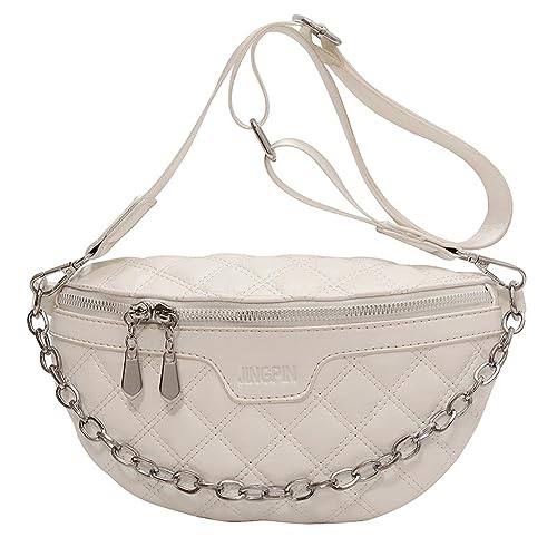 Hüfttaschen Personalisierte Damen Umhängetasche Mode Brusttasche Lingge Damen Hüfttasche Beigeweiß von CLoxks