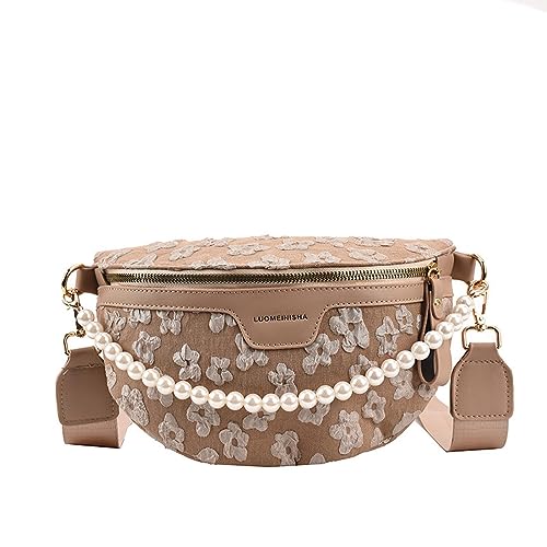 Hüfttaschen Temperament Gefühl Brusttasche, Einzelne Schulter Umhängetasche, Gürteltasche, Damenmodetasche, Damen Perlenkette Handtasche Khaki von CLoxks