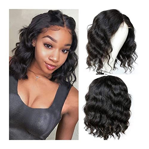 Perücke für Frauen Brasilianische Body Wave Perücke kurze Spitze Perücken for schwarze Frauen 4 × 1 Körperwelle Spitze Verschluss Bob Perücke T Teil Mittelbraune Spitze Menschenhaar 150% Dichte Human von CLoxks