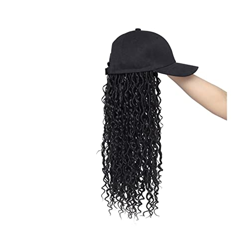 Perückenkappen Baseball-Perücke mit geflochtener Haarverlängerung, verstellbare Kappe, Synthetik mit lockigem Haar Perückenkappen für Damen (Color : Schwarz) von CLoxks