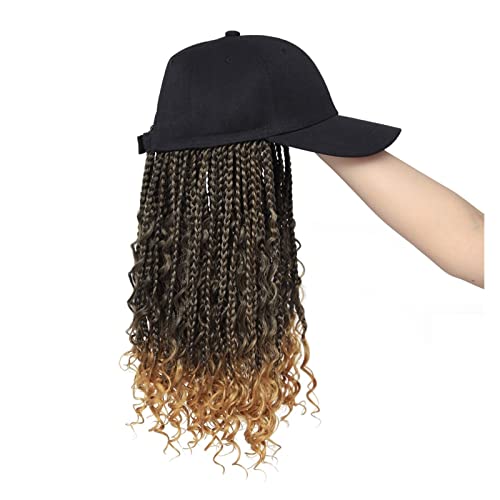 Perückenkappen Baseballkappen-Perücke, Haarverlängerungen mit Hüten, schwarze synthetische lockige geflochtene Haarkappenperücke for Frauen und Mädchen Perückenkappen für Damen (Color : T1B/27, Size von CLoxks