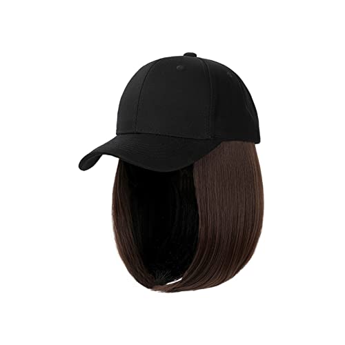 Perückenkappen Baseballkappen-Perücke, lange gerade Perücke mit Hut, Kunsthaar-Perücken, verstellbare Hut-Perücken Perückenkappen für Damen (Color : B dark brown) von CLoxks