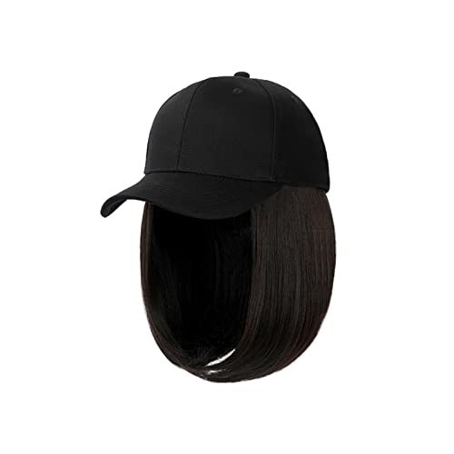 Perückenkappen Baseballkappen-Perücke, lange gerade Perücke mit Hut, Kunsthaar-Perücken, verstellbare Hut-Perücken Perückenkappen für Damen (Color : B natural black) von CLoxks