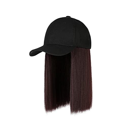 Perückenkappen Baseballkappen-Perücke, lange gerade Perücke mit Hut, Kunsthaar-Perücken, verstellbare Hut-Perücken Perückenkappen für Damen (Color : C dark brown) von CLoxks