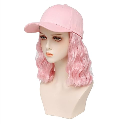 Perückenkappen Baseballkappen-Perücke mit lockigem Haar, schwarze Basketball-Hut-Perücke, gewellte Haarverlängerungen for Frauen und Mädchen Perückenkappen für Damen (Color : Roze) von CLoxks