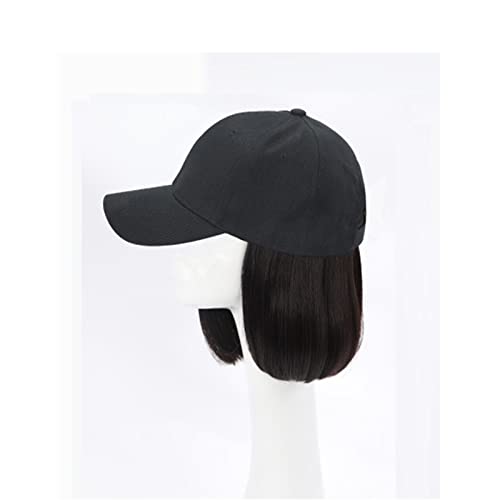 Perückenkappen Frauen-Hut-Perücke mit kurzen Haaren, Baseballkappe, for Verbinden mit verstellbaren Haarverlängerungen, Perücken, hitzebeständige Faser Perückenkappen für Damen (Color : Black 4 cap) von CLoxks