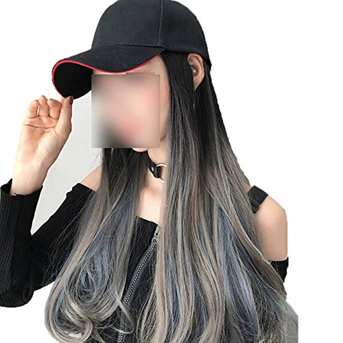 Perückenkappen Graue Kappe Perücke mit großer Kurvenlänge 23.6inches Seitenteil Frauen Blaue und graue Farbe Synthetische Cosplay Perücke for Mädchen Halloween Kostüm Perücken Blaue und Oma Grau Farbe von CLoxks