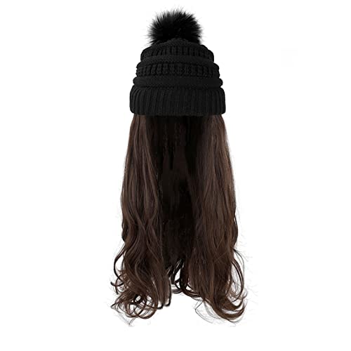 Perückenkappen Hut Perücke synthetische lange Wellenperiere mit Baskenmütze gestricktem fashion schwarzer Herbst Winter Cap Haar Perücken Haarverlängerungen Perückenkappen für Damen (Color : B 10B) von CLoxks