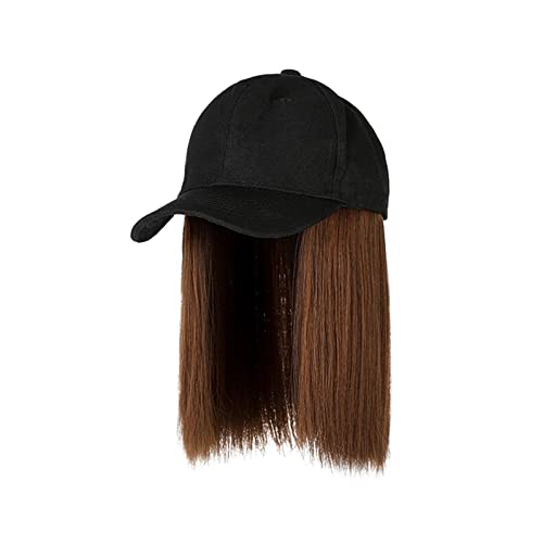 Perückenkappen Hut mit Perücke for Frauen, synthetische Haarverlängerungen, kurz, gerade, natürlich verbinden, Baseballkappe, verstellbare Perücke mit Kappe Perückenkappen für Damen (Color : Light Br von CLoxks