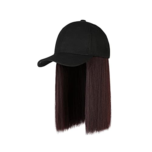 Perückenkappen Hut mit Perücke for Frauen, synthetische Haarverlängerungen, kurz, gerade, natürlich verbinden, Baseballkappe, verstellbare Perücke mit Kappe Perückenkappen für Damen (Color : Dark bro von CLoxks