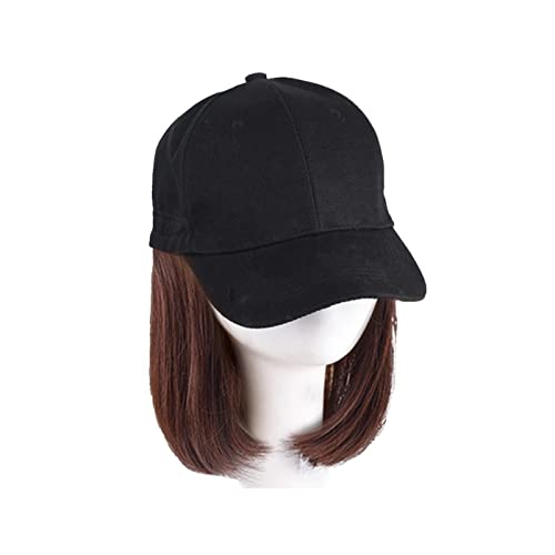 Perückenkappen Hut mit Perücke for Frauen, synthetische Haarverlängerungen, kurz, gerade, natürlich verbinden, Baseballkappe, verstellbare Perücke mit Kappe Perückenkappen für Damen (Color : AT118-2- von CLoxks