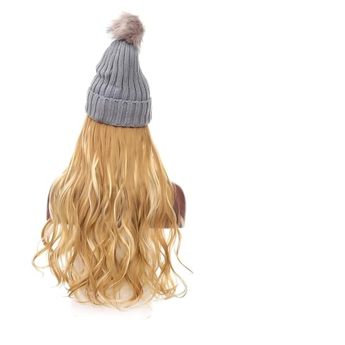 Perückenkappen Kunsthaar Damen Winter Warm Halten Haarverlängerung Hüte Perücken for Frauen Farben Welliges Haar Perückenkappen für Damen (Color : Hair length 45 cm-01) von CLoxks