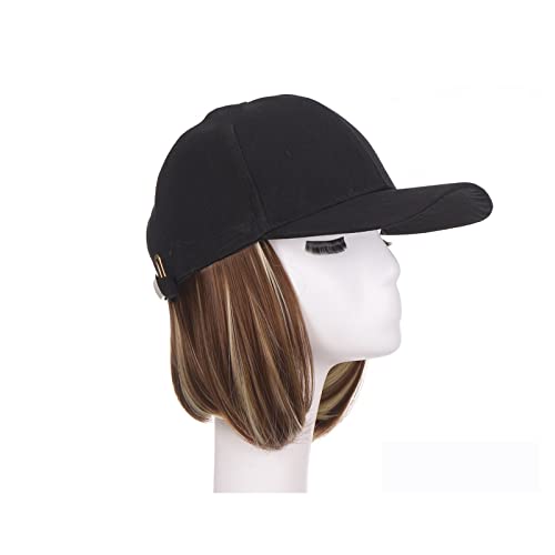 Perückenkappen Kurze BoB-Kappenhaar-Perücke, tägliche Kappenhaar-Perücke, kurzes Haar, Promi-Baseballmütze, schwarzer und weißer Hut Perückenkappen für Damen (Color : 108) von CLoxks